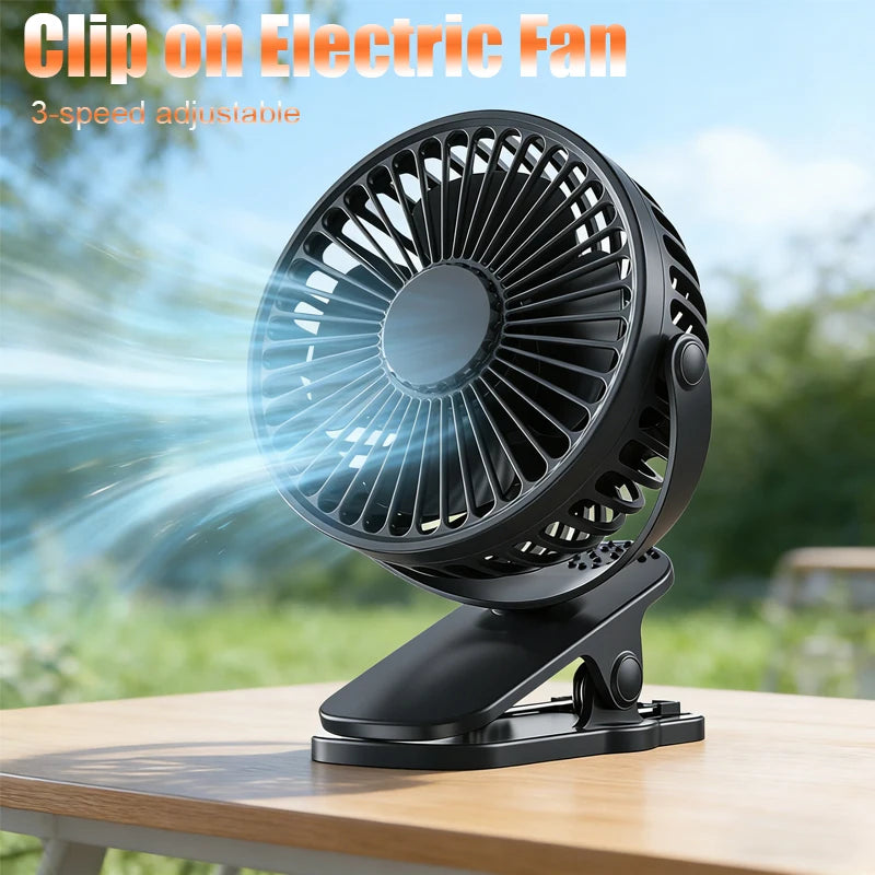 USB Clip-On Fan — 3-Speed Silent Cooling for Strollers, Desks & Outdoors