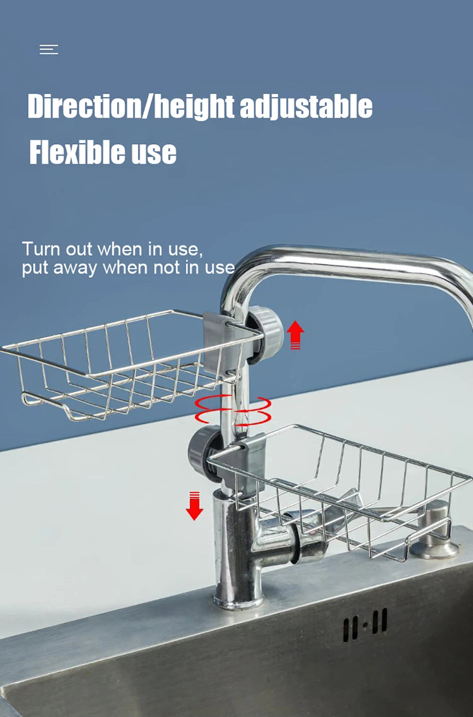 Kitchen Sink Organizer Rack | Sponge, Soap & Towel Drainer Shelf
