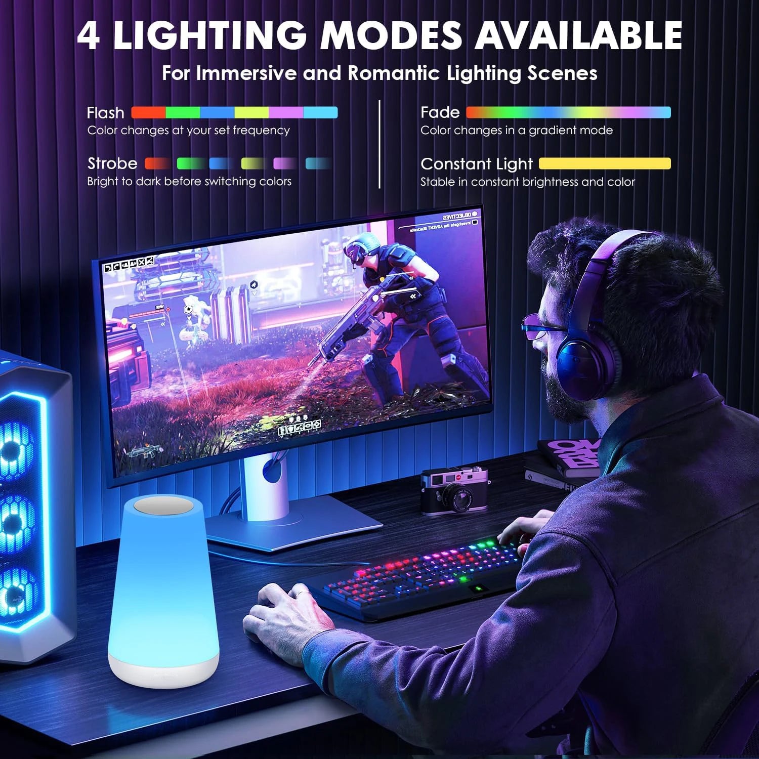 13-Colour LED Night Light — Smart Touch & Remote Control, USB Rechargeable