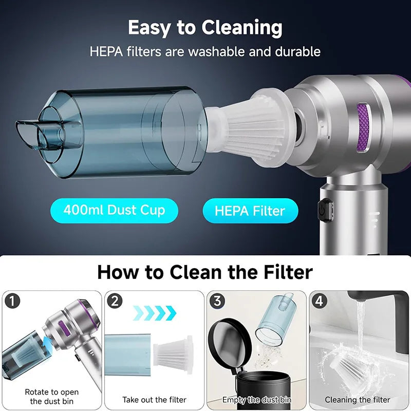 Mini Cordless Car Vacuum Cleaner | 390000PA Powerful Suction
