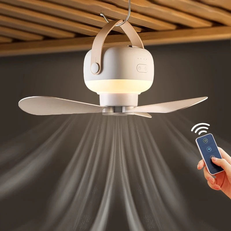 Rechargeable Ceiling Fan with Night Light — Remote Control, Adjustable Frame