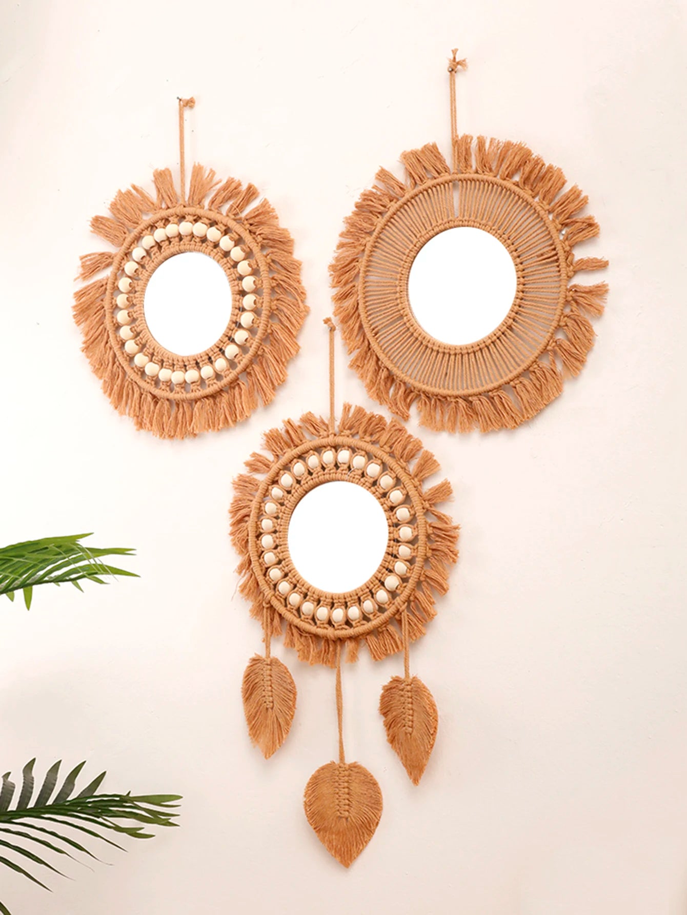 Bohemian Macrame Round Wall Mirror — Hand-Woven Cotton Cord