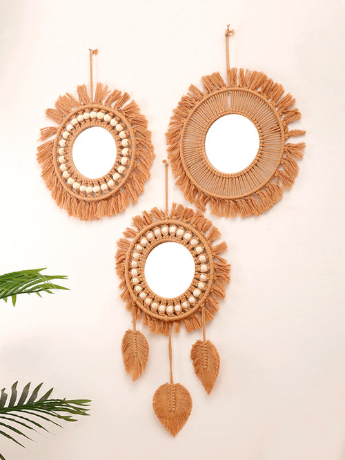 Bohemian Macrame Round Wall Mirror — Hand-Woven Cotton Cord
