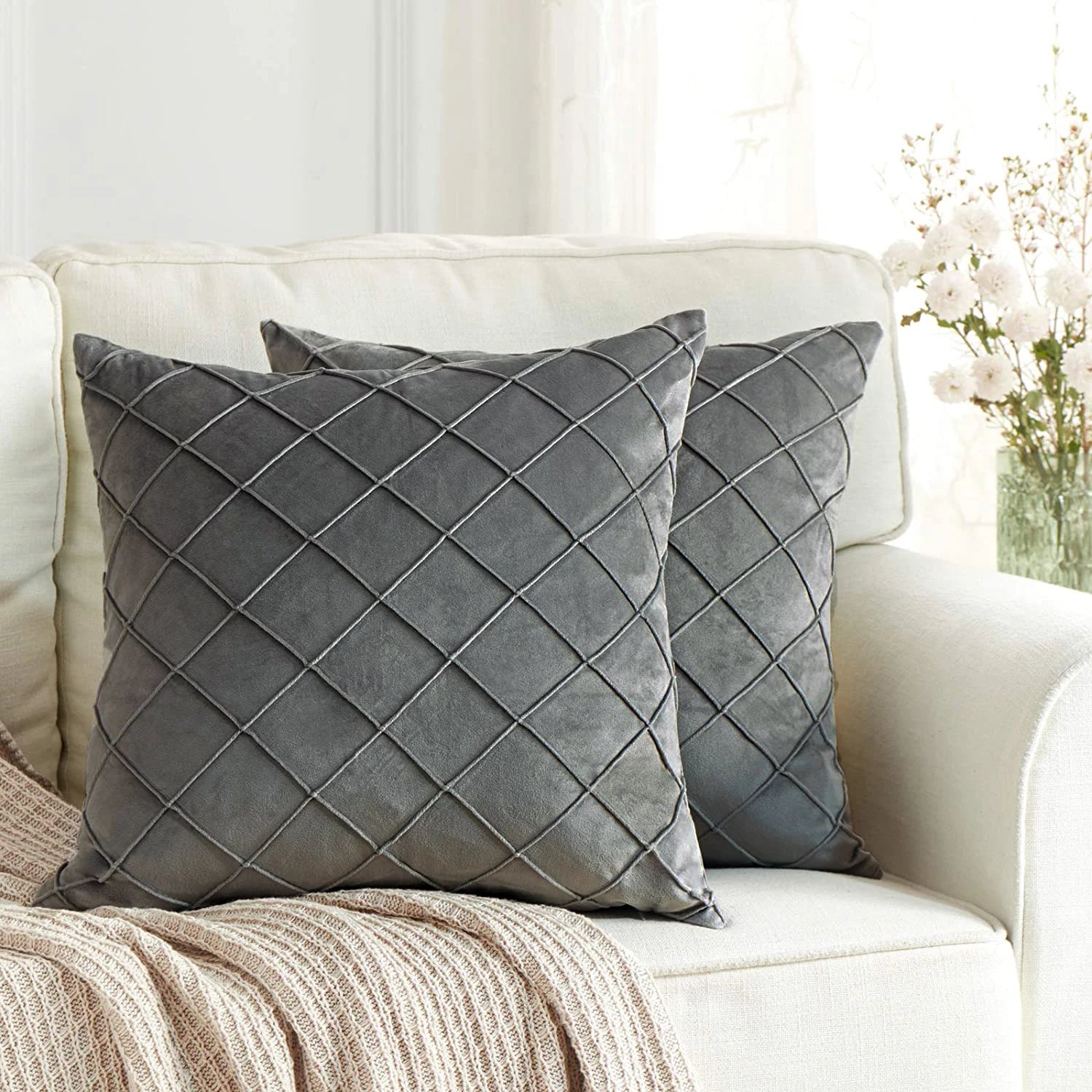 Nordic Plaid Velvet Cushion Cover | Sofa Pillow 30x50 45x45 50x50