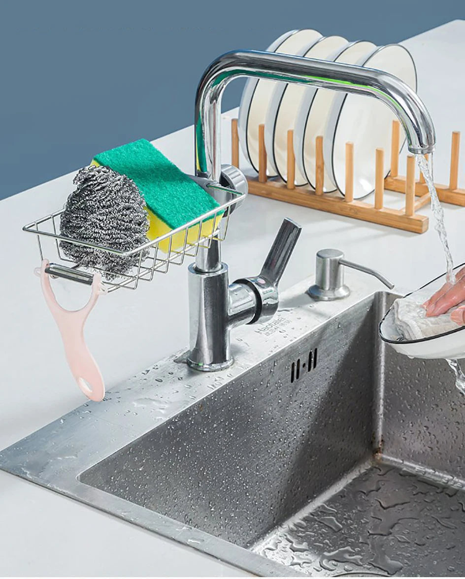 Kitchen Sink Organizer Rack | Sponge, Soap & Towel Drainer Shelf