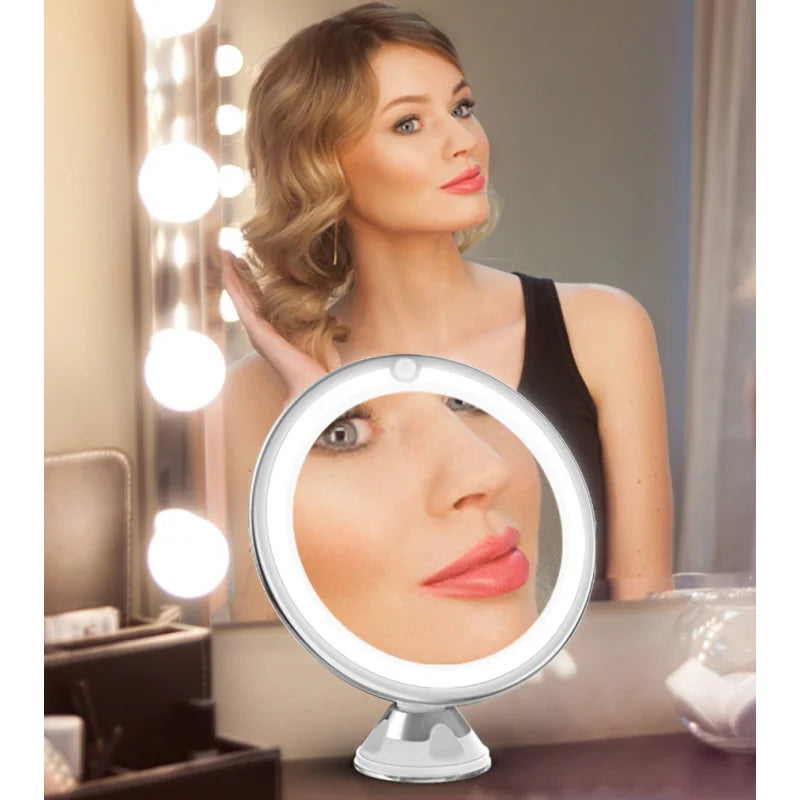 Round LED Makeup Mirror | 10X Magnifying Desktop Vanity Mirror with Light