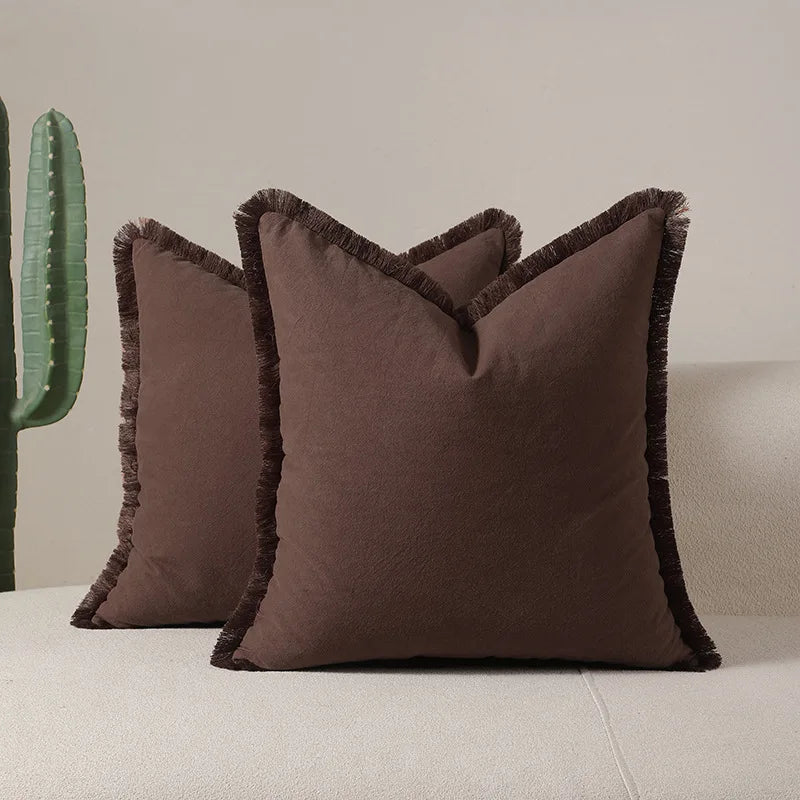 Cotton Tassel Pillow Cover | Solid Color Boho Cushion 45x45cm