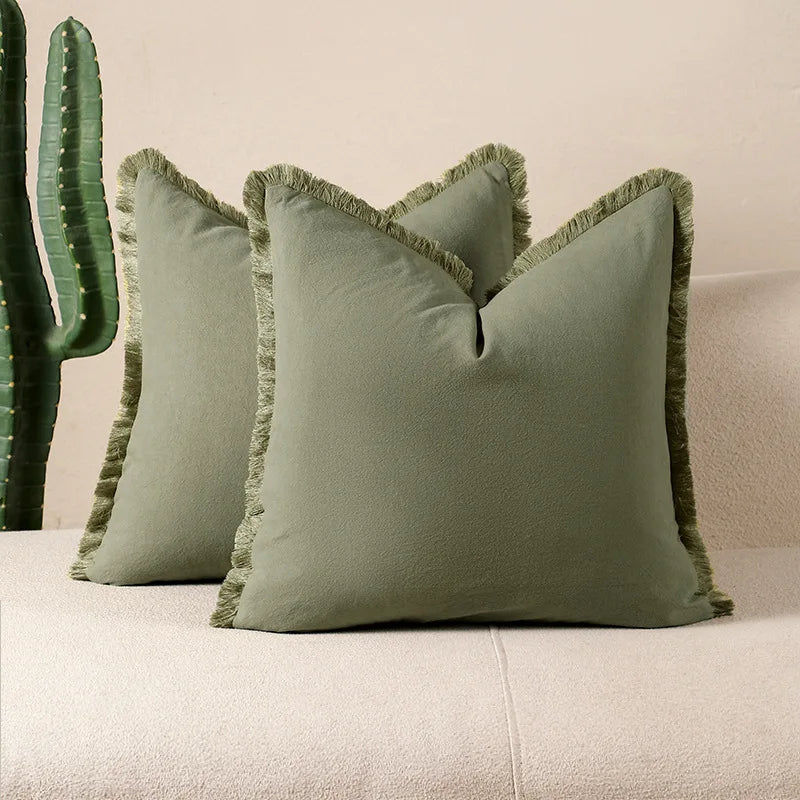 Cotton Tassel Pillow Cover | Solid Color Boho Cushion 45x45cm
