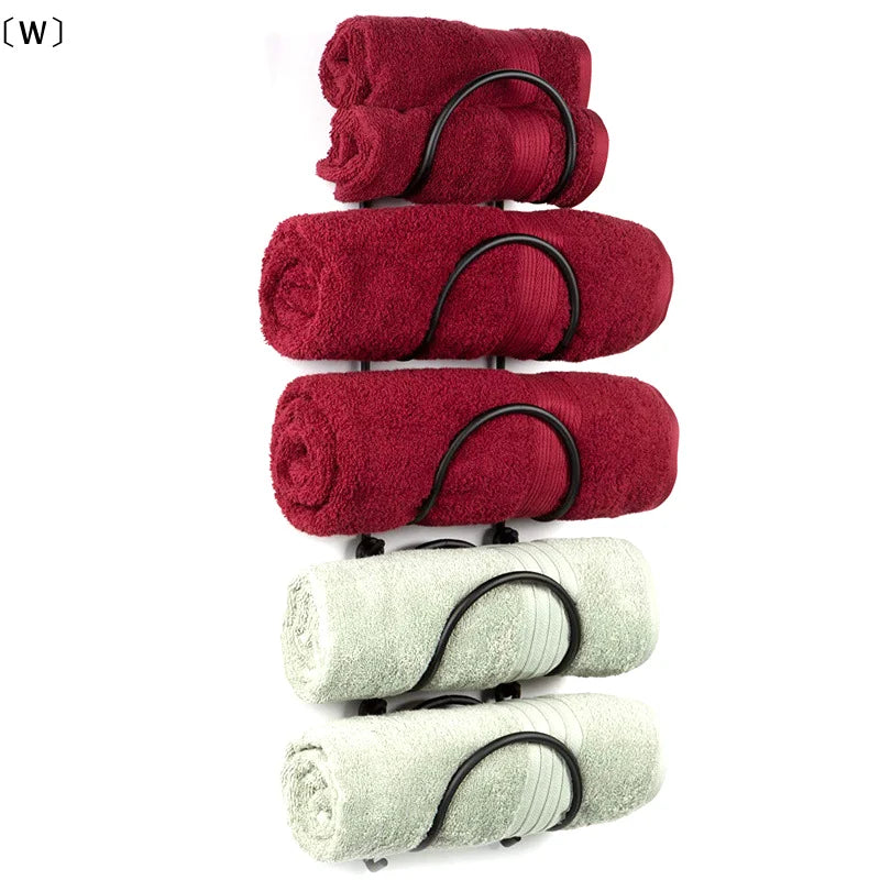 Curved Wrought Iron Towel Rack — Bathroom Wall Organizer