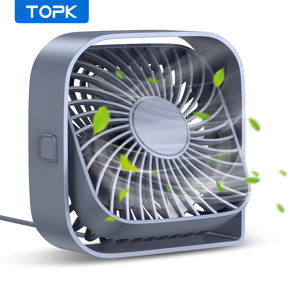 TOPK Mini Portable Fan | 360° Rotatable 3-Speed USB Desk Fan