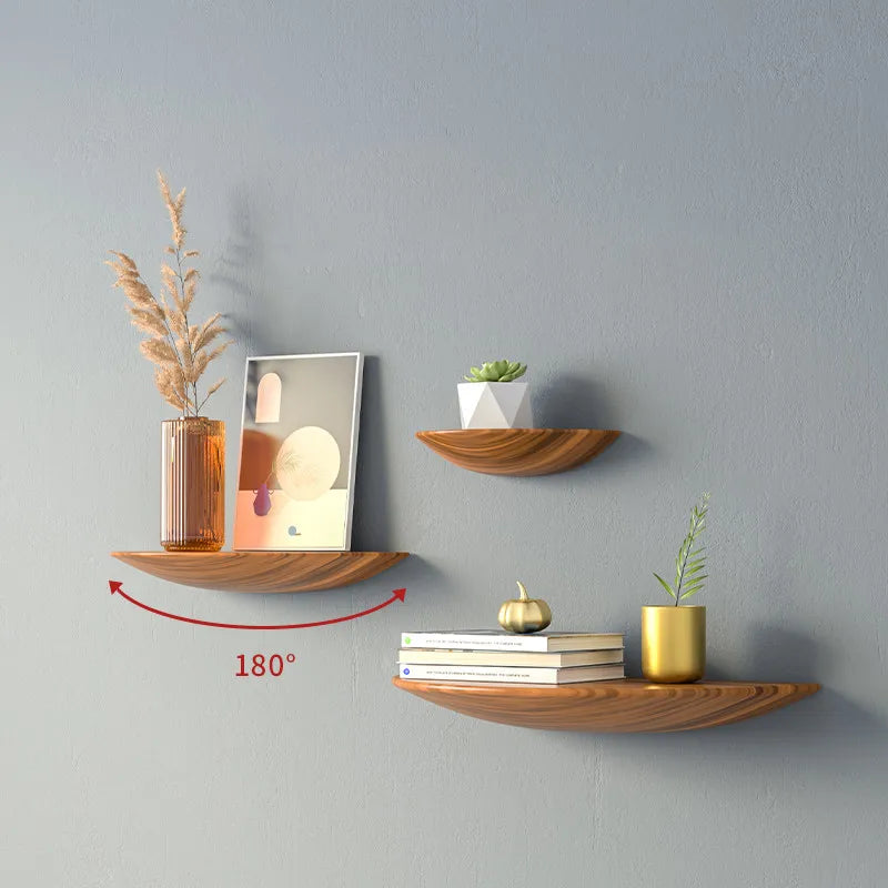 Wooden Semicircle Wall Shelf — Floating Display & Storage
