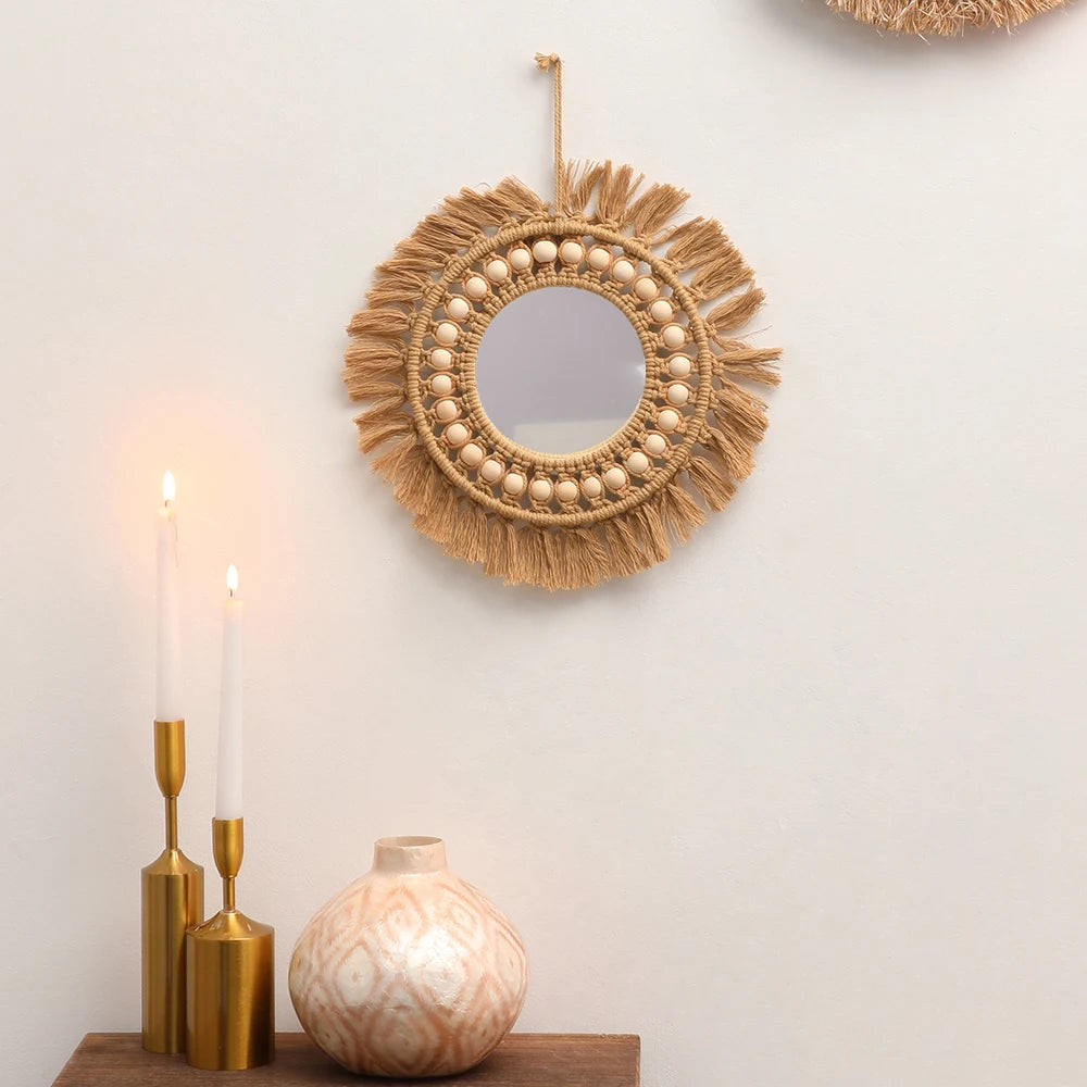 Bohemian Macrame Round Wall Mirror — Hand-Woven Cotton Cord