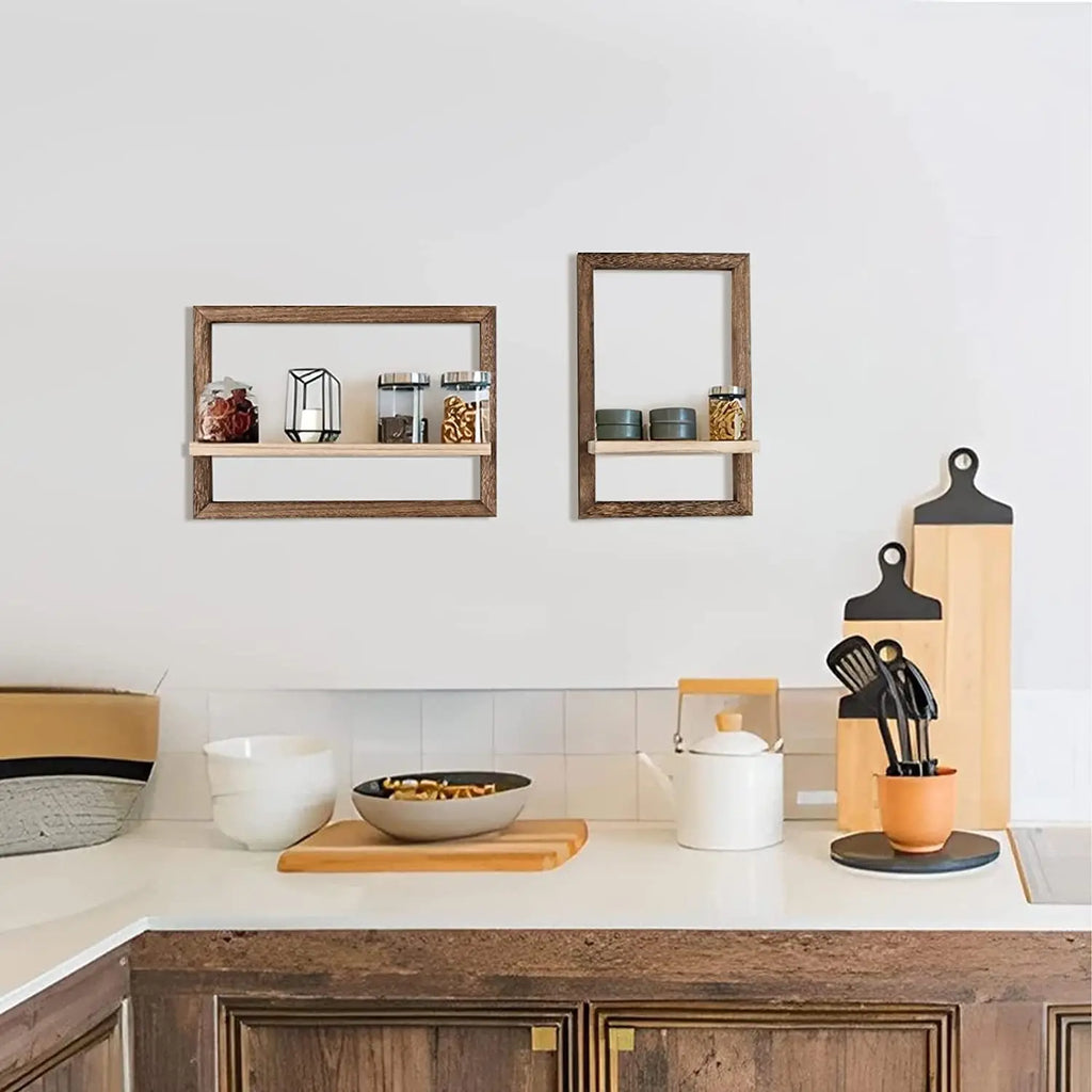 Rustic Wood Floating Wall Shelves — Set of 2 with Hidden Bracket