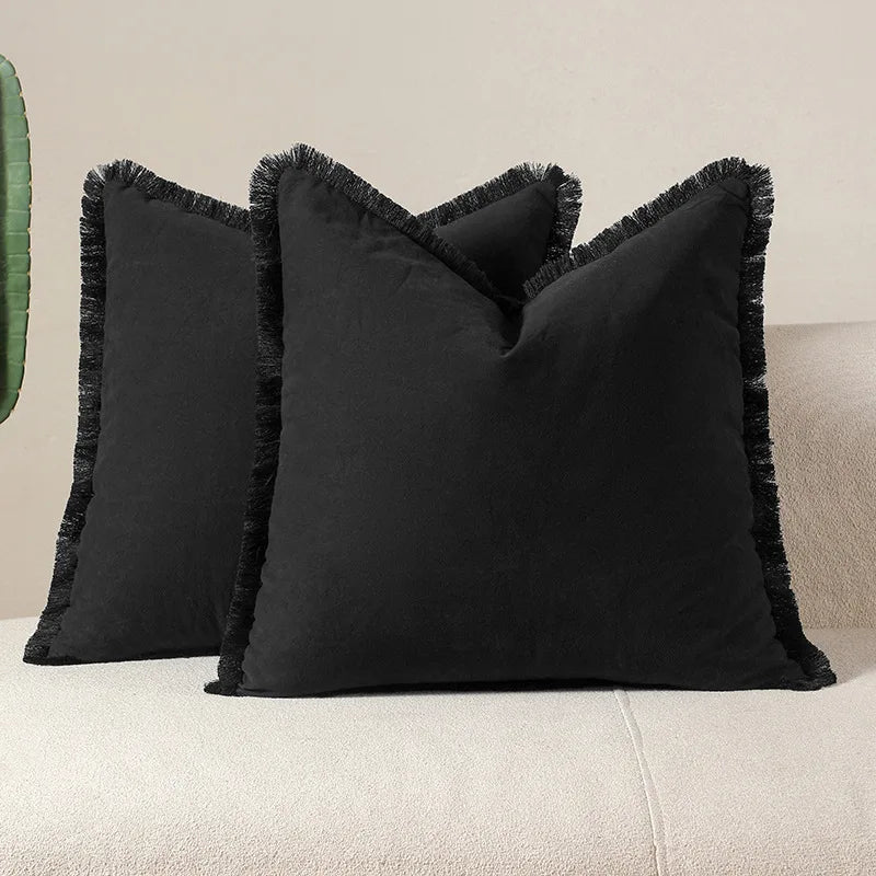 Cotton Tassel Pillow Cover | Solid Color Boho Cushion 45x45cm