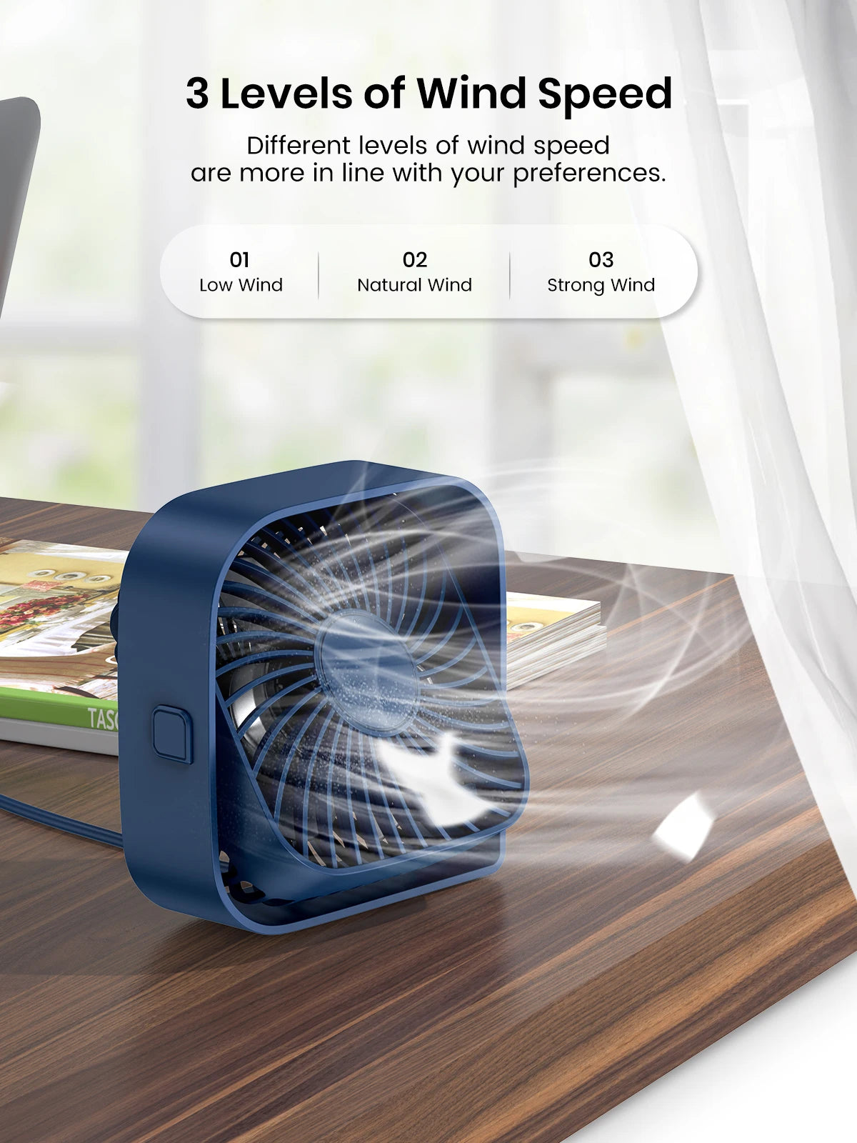 TOPK Mini Portable Fan | 360° Rotatable 3-Speed USB Desk Fan