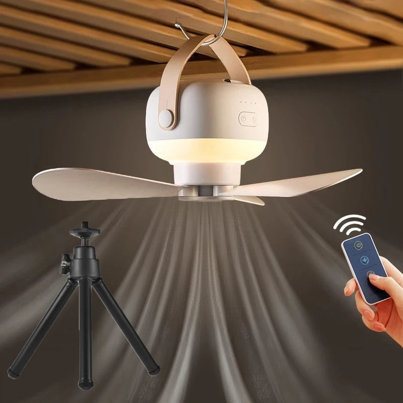 Rechargeable Ceiling Fan with Night Light — Remote Control, Adjustable Frame