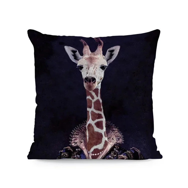 Dog & Deer Elk Cushion Cover | Elegant Nature-Inspired Sofa Pillow