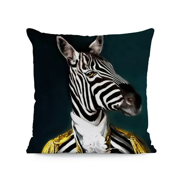 Dog & Deer Elk Cushion Cover | Elegant Nature-Inspired Sofa Pillow