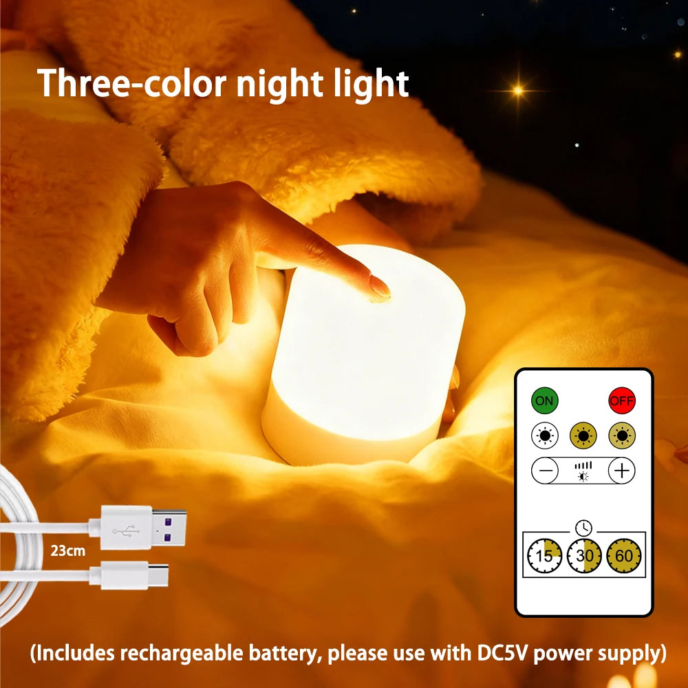 LED Night Light — Dimmable, Rechargeable or Plug-In with Optional Remote