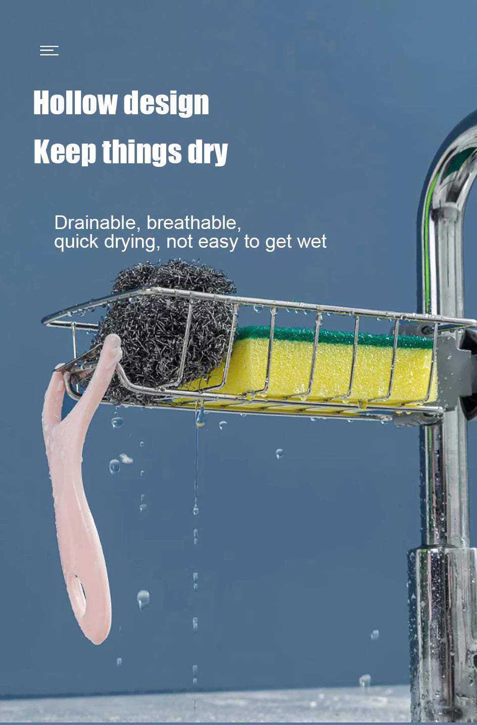 Kitchen Sink Organizer Rack | Sponge, Soap & Towel Drainer Shelf