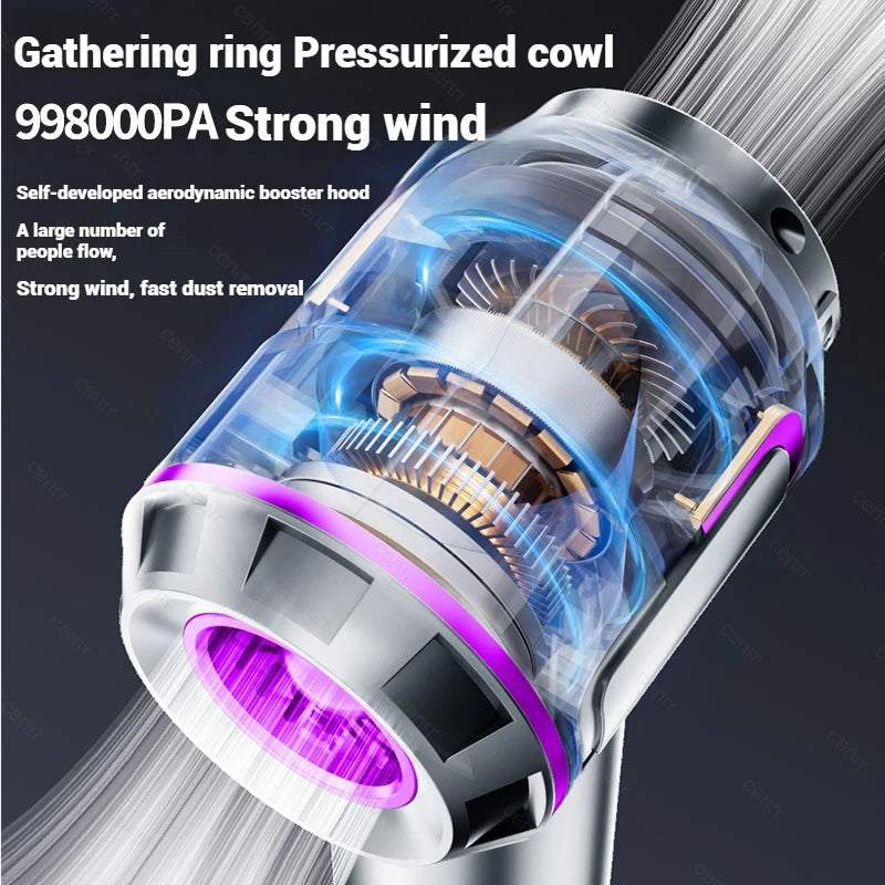 High-Power Car Vacuum Cleaner | 998000PA Handheld Blower & Vacuum
