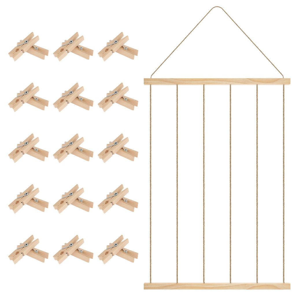 Wooden Photo Frame Collage — Gallery Wall Display with Clips