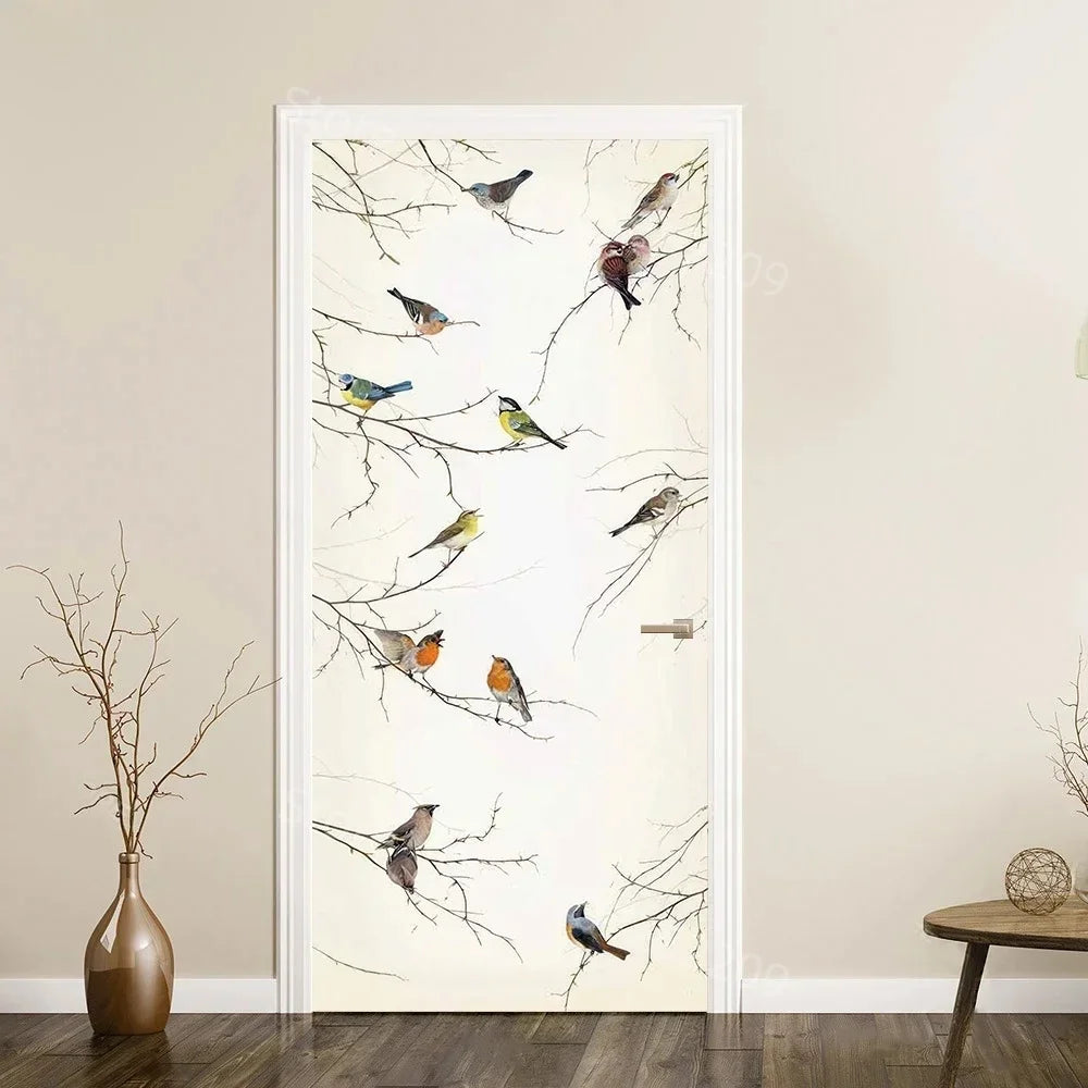 3D Wooden Pattern Door Sticker | Self-Adhesive PVC Vintage Oriental Full Door Wrap Mural