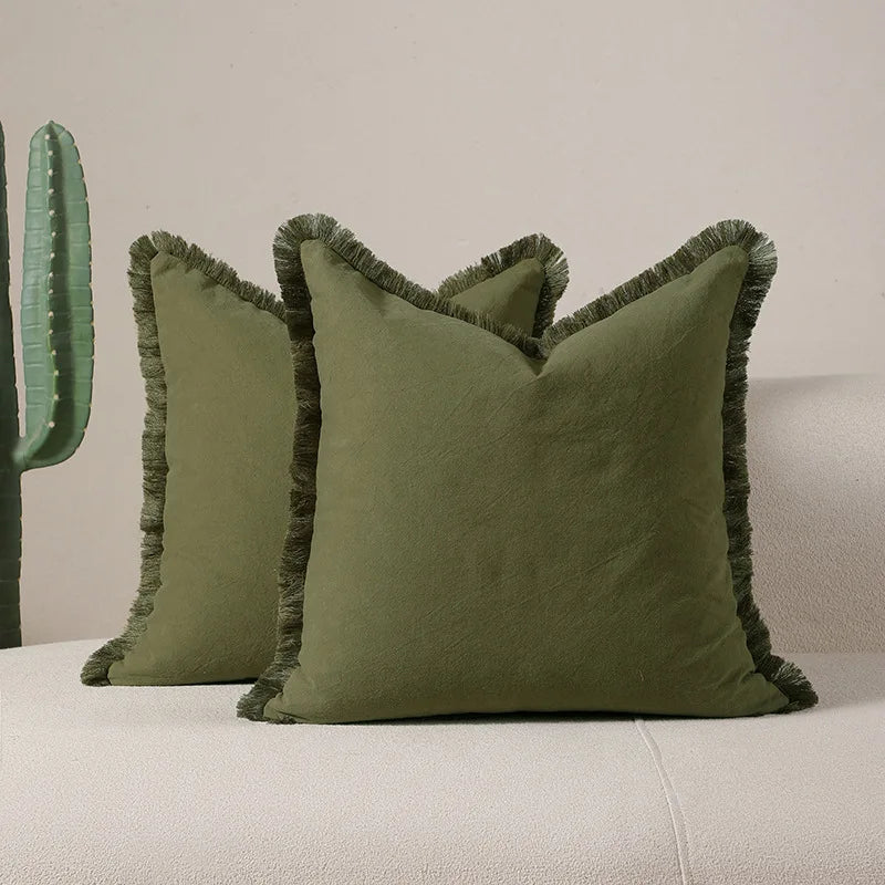 Cotton Tassel Pillow Cover | Solid Color Boho Cushion 45x45cm