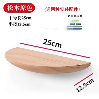 Wooden Semicircle Wall Shelf — Floating Display & Storage