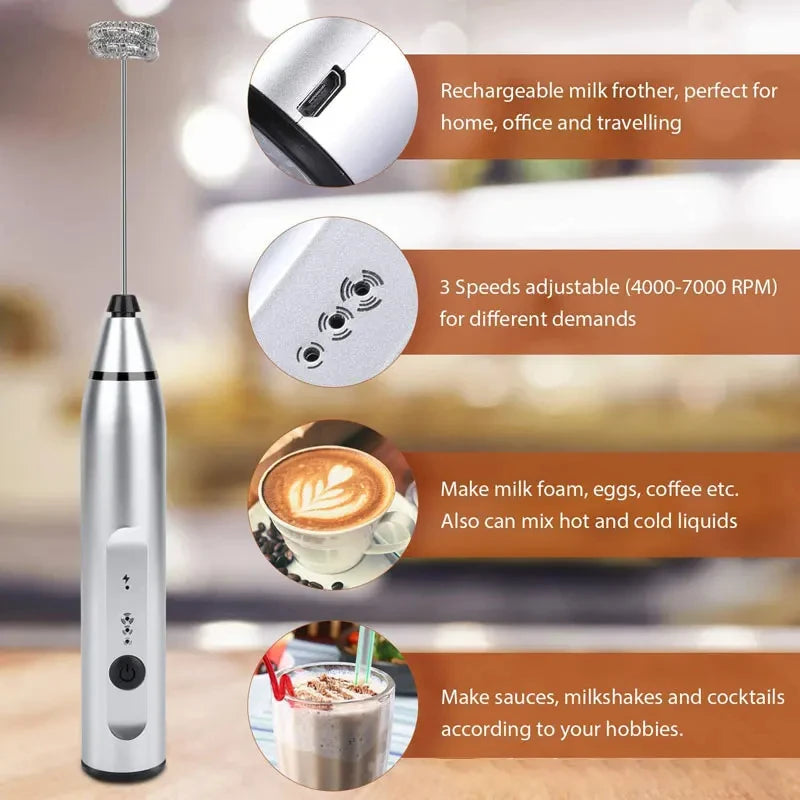 Portable Electric Milk Frother | USB Handheld Blender & Whisk