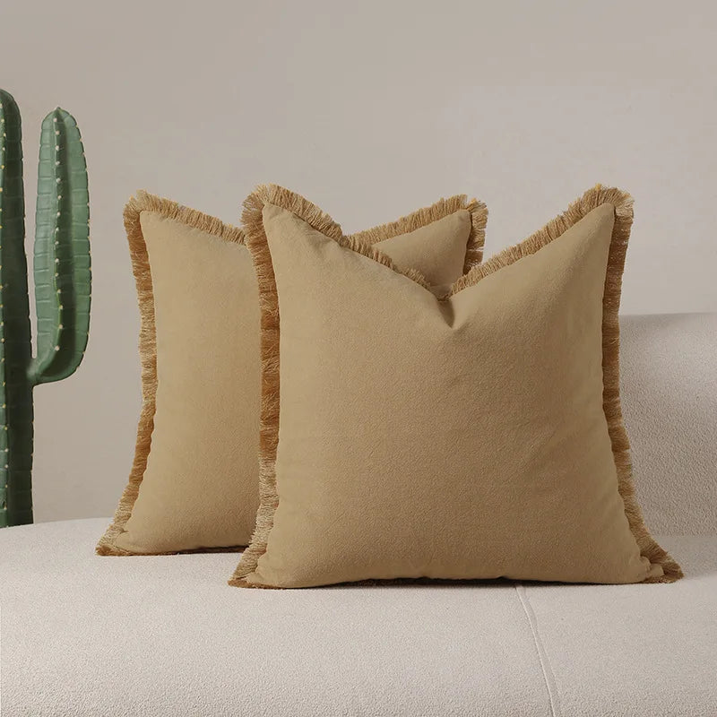 Cotton Tassel Pillow Cover | Solid Color Boho Cushion 45x45cm