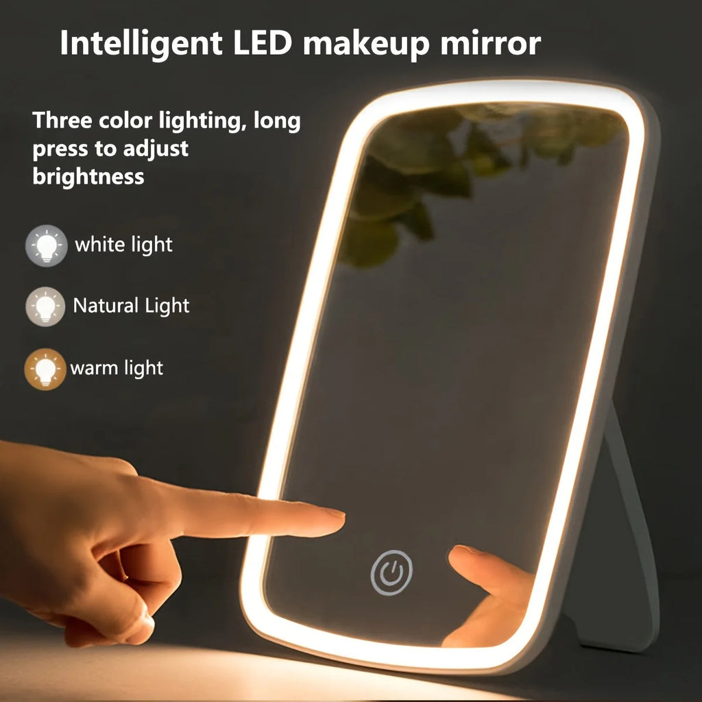LED Folding Makeup Mirror | 3-Color Touch Sensor with USB Charging