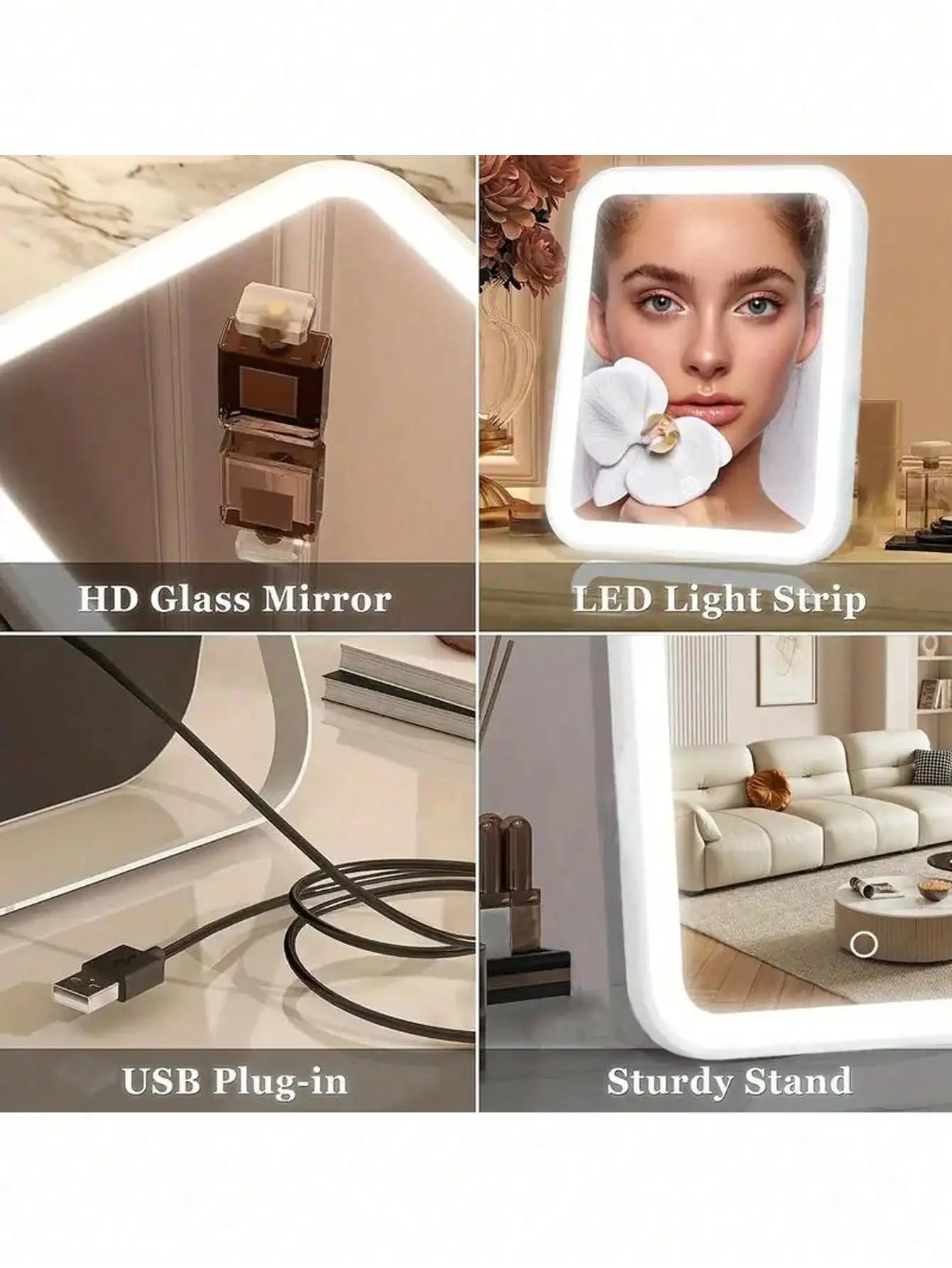 360° Rotatable LED Vanity Mirror | 3-Color Touch Control USB Tabletop Mirror