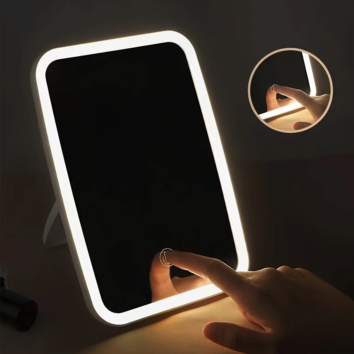 LED Makeup Mirror | Touch Sensor 3-Color Lighting, Folding Tabletop with USB Charging
