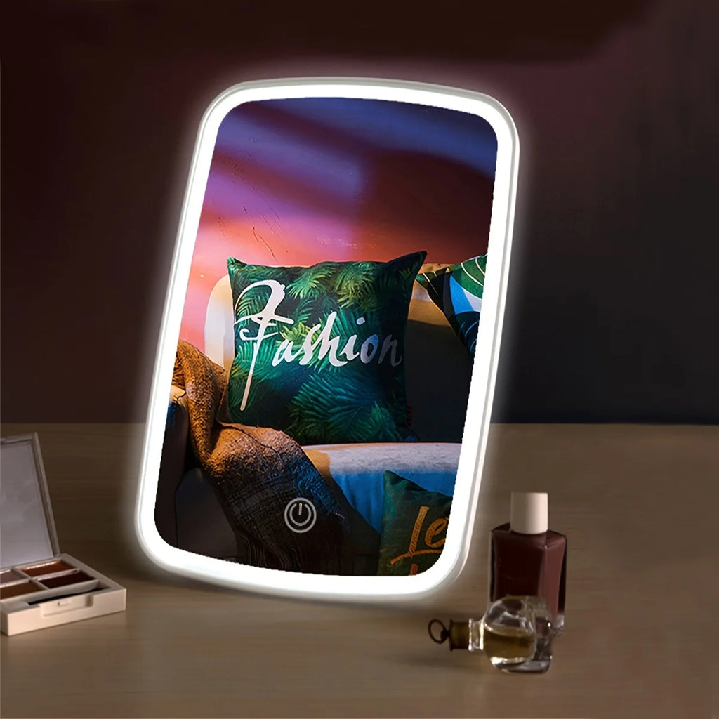 LED Makeup Mirror | Touch Sensor 3-Color Lighting, Folding Tabletop with USB Charging